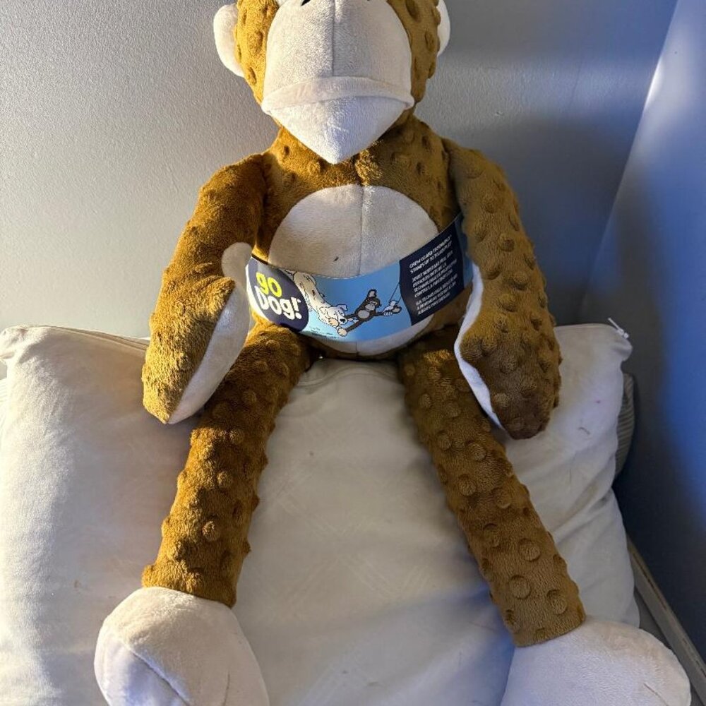 New Jumbo goDog PlayClean Monkey Squeaker Plush Pet Toy